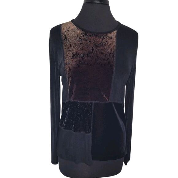 Chico’s Travelers Black Patchwork Tunic Top Long Sleeve Sz 1 M EUC - Picture 2 of 6